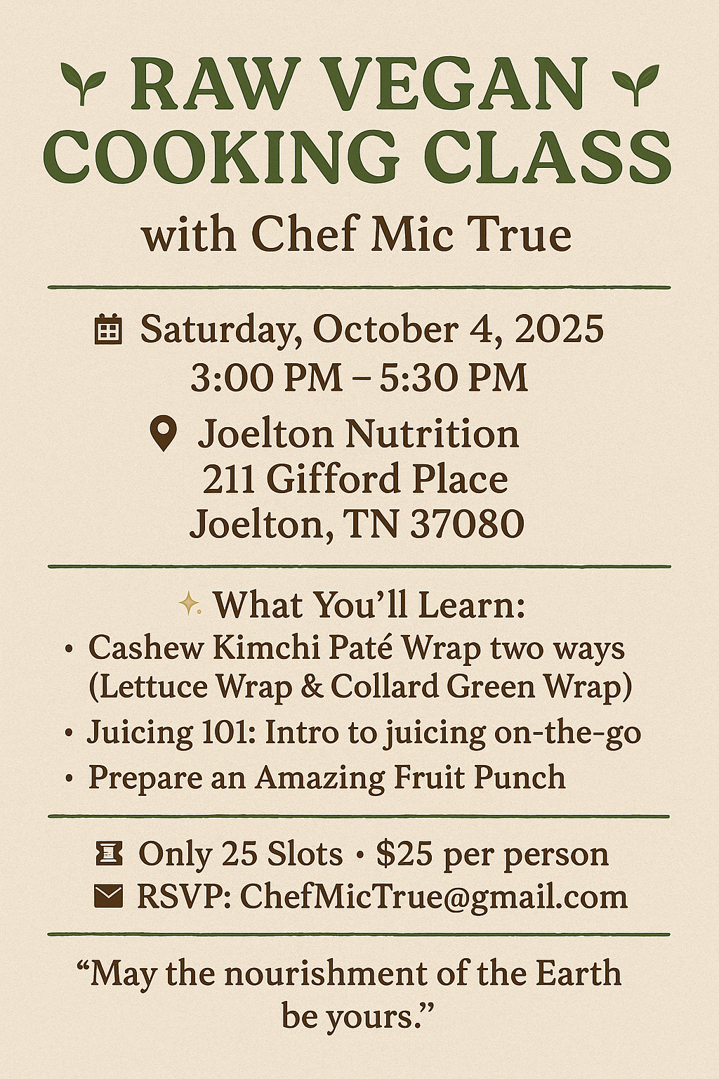 Raw Cooking Class